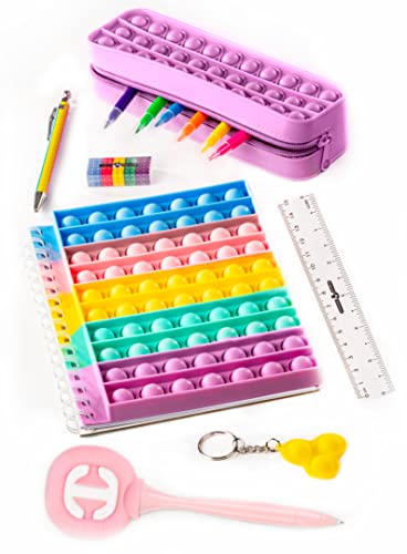 Original Stationery Fidget Pop Schreibwaren Set, Ultimatives Anti Stress Spielzeug mit Fidget Notizblock, Federtasche und Stifte, Lustiges Pop It für Klassen-und Autofahrten, Geschenke für Mädchen von Original Stationery