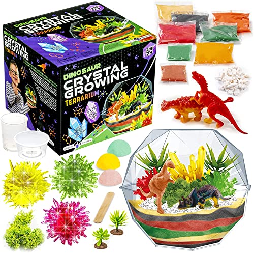 Original Stationery Grow Your Own Crystal Dinosaur Terrarium Kit, Alles-in-Einem Kristall-Zucht Set mit 2 Dino-Figuren und Samen zum Züchten von 3 Kristallen für Kinder, Kreative Geschenke von Original Stationery