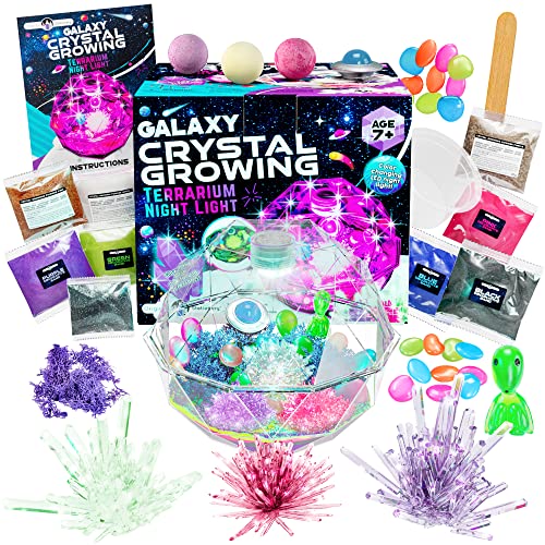 Original Stationery Kristallzucht Galaxie Terrarium Set, Züchte Deinen Eigenen 3 Kristalle für Anfänger & erstelle eine galaktische Szene mit UFO, Außerirdischen und LED-Nachtlicht von Original Stationery