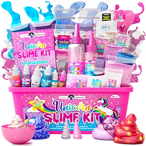 Original Stationery Unicorn Slime Kit, Alles-In-Einem Einhorn-Schleimset zum Selbermachen für Mädchen von 10–12, im Dunkeln Leuchtender Einhorn-Schleim für Kinder, Geschenke von Original Stationery