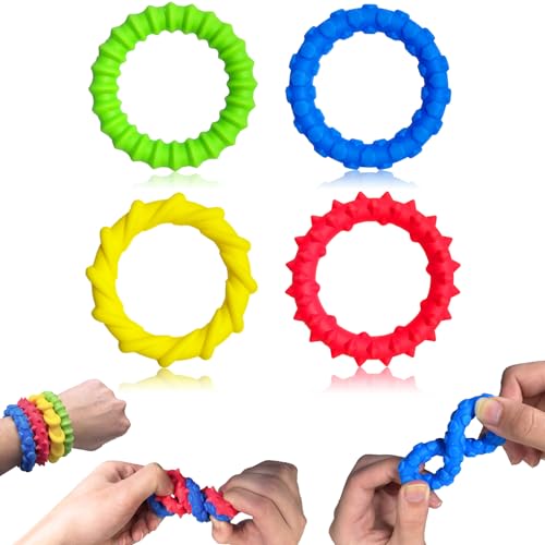 4 Stück Wristband Sensorik Spielzeug, Fidget Toys Sensorisches Spielzeug Anti Stress Spielzeug Kauarmband für Kinder Jungen Mädchen Stressabbau Angstlus Autismus Sensory Zappeln Anti Stress von Orizizhic