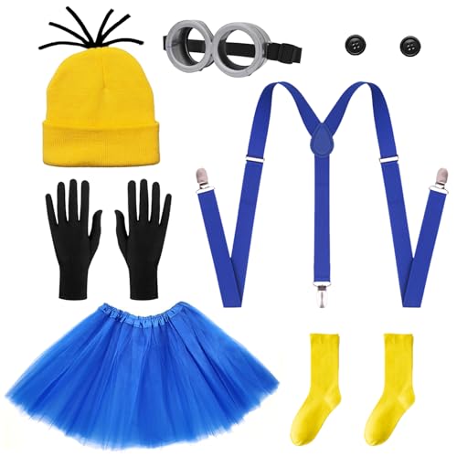 Orizizhic 7 PCS Gelbes Kostüm Cosplay for Erwachsener and Kinder，Enthalten Goggles Hut Handschuhe Socken Knopf Röcke, Halloween Party Karneval Film Kostüm für Damen Herren von Orizizhic