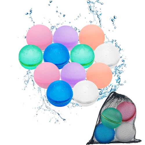 12 Stück Wiederverwendbare Wasserbomben, Wiederverwendbare Wasserballons Silikon, Reusable Water Balloon, Magnetische Wasserbomben Wiederbefüllbare, Water Balloons für Sommer draussen von Ortviai