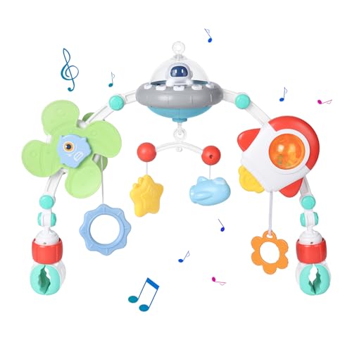 Orzbow Kinderwagen Spielbogen Spielzeug, Kinderwagenkette mit Einstellbarer Lautstärke Musikplayer-Box, Faltbares Hängendes Baby Musik Sensorik Spielzeug, für Jungen und Mädchen in 3 6 9 12 Monaten von Orzbow