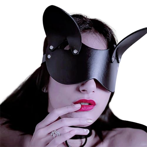 Osdhezcn Leder-Katzenmaske, Füchse, Tier-Halbgesichtsmaske, Cosplays, Halloween-Party, Kostüm, Maskerade, Maske für Damen und Herren, Geschenk, Tier-Halbgesichtsmaske von Osdhezcn