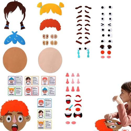 Emotionsspielzeug für Kinder, Filzaufkleber für Kinder - Lustiges Grimassen-Machen-Set aus Filz - Emotional Education Filz-Emoticon-Set für draußen, zu Hause, in der Schule, im Park und im Auto von Oseczmut