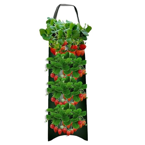 Oseczmut Erdbeere Pflanzsack | Erdbeeren Pflanzsack Hängend | Umgedrehter Tomatenpflanzer, Pflanzen Tasche Grow Tasche Mit Griffe,Pflanzsack Mit Löchern Für Erdbeer Tomaten Kräuter Gemüse Pflanzen von Oseczmut