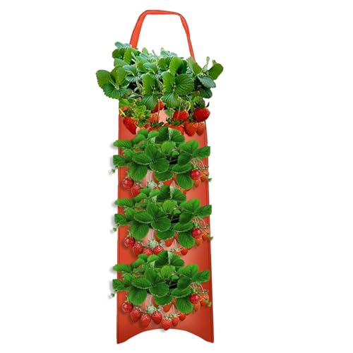 Oseczmut Erdbeere Pflanzsack | Erdbeeren Pflanzsack Hängend | Umgedrehter Tomatenpflanzer, Pflanzen Tasche Grow Tasche Mit Griffe,Pflanzsack Mit Löchern Für Erdbeer Tomaten Kräuter Gemüse Pflanzen von Oseczmut