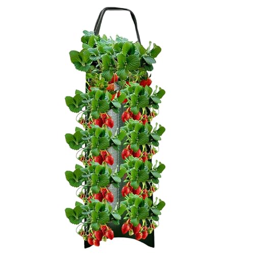 Oseczmut Erdbeere Pflanzsack | Erdbeeren Pflanzsack Hängend | Umgedrehter Tomatenpflanzer, Pflanzen Tasche Grow Tasche Mit Griffe,Pflanzsack Mit Löchern Für Erdbeer Tomaten Kräuter Gemüse Pflanzen von Oseczmut