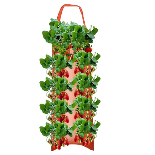 Oseczmut Erdbeere Pflanzsack | Erdbeeren Pflanzsack Hängend | Umgedrehter Tomatenpflanzer, Pflanzen Tasche Grow Tasche Mit Griffe,Pflanzsack Mit Löchern Für Erdbeer Tomaten Kräuter Gemüse Pflanzen von Oseczmut