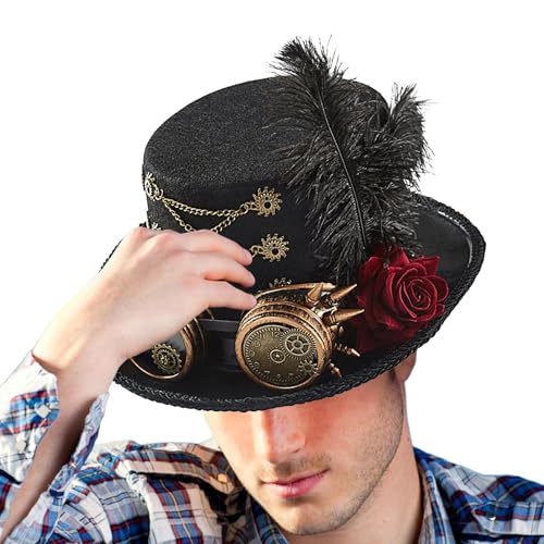 Oseczmut Gothic Steampunk Hut,Steampunk Zylinder | Karneval Gothic Steampunk Hüte | Halloween-Kopfbedeckung mit Ketten für Cosplay-Partys, Film-Requisiten, Verkleidungspartys, Festivals, Kostümpartys von Oseczmut