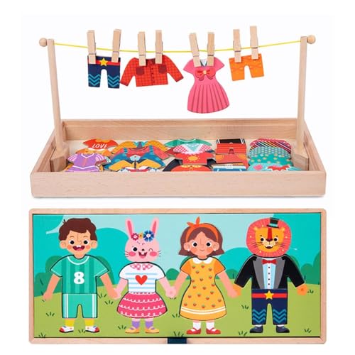 Oseczmut Holz Dress Up Puzzle Spielzeug | Match-Holz-Familien-Anziehpuzzle mit Aufbewahrungsbox,2-in-1-Mix-and-Match-Spiele zum Wechseln der Kleidung von Oseczmut