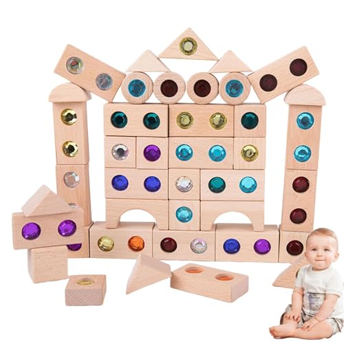 Oseczmut Holzbausteine-Set, Regenbogen-Acrylblöcke, Bausteinspielzeug 50 Stück, Holzklötze für Kinder, lehrreich und unterhaltsam für das Lernen im Kindergarten von Oseczmut