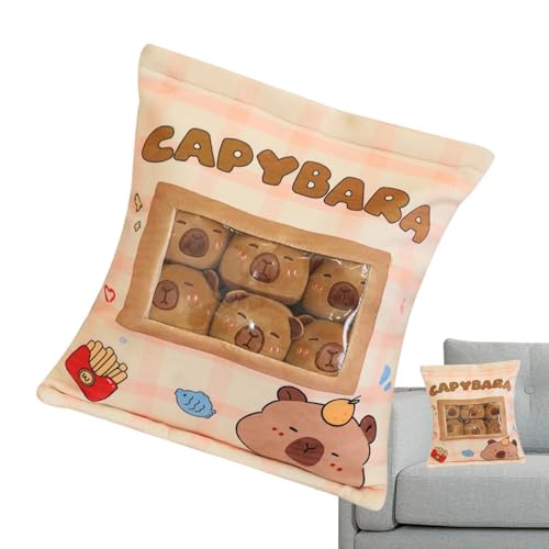 Oseczmut Snackbeutel-Plüschkissen,Snackkissen-Plüsch, Capybara Plüschpuppenkissen, Abnehmbare Tasche mit Snackkissen, niedliches Cartoon-Plüschtierkissen mit 6 Wasserschweinen für die Heimdekoration von Oseczmut