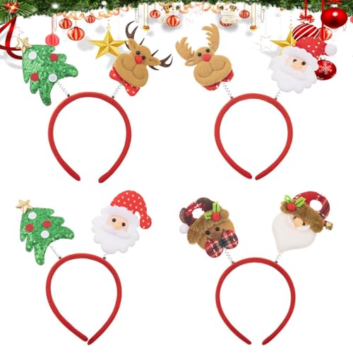 Oseczmut Weihnachtshaarband,Stirnband Weihnachten | 4X süße Weihnachts-Haarband-Boppers-Partyhüte,Haarreif mit Tierohren, Weihnachts-Stirnband, Weihnachtsfeier-Zubehör für die Weihnachtsfeier von Oseczmut