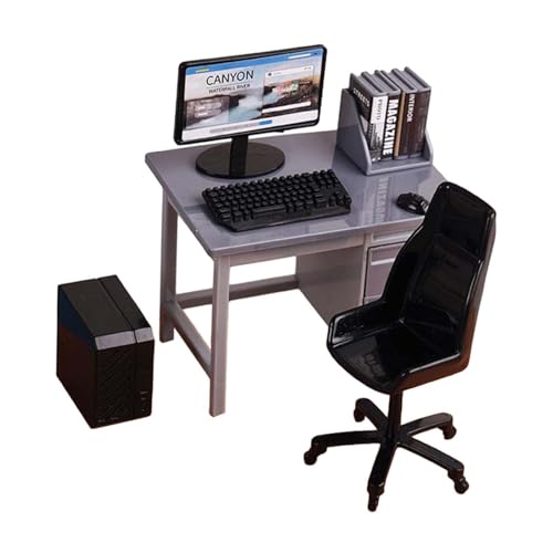 Oshhni 1/12 Computertisch und Stuhl, Miniatur-Spieltisch mit, Modell zur Dekoration, Grau Oshhni 1/12 Computertisch und Stuhl, Miniatur-Spieltisch mit, Modell zur Dekoration, Grau von Oshhni