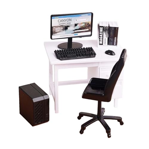 Oshhni 1/12 Computertisch und Stuhl, Miniatur-Spieltisch mit, Modell zur Dekoration, Weiß Oshhni 1/12 Computertisch und Stuhl, Miniatur-Spieltisch mit, Modell zur Dekoration, Weiß von Oshhni