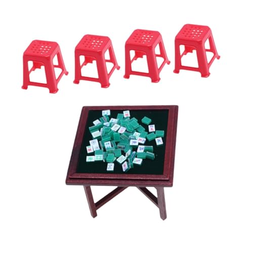 Oshhni 1/12 Miniatur-Mahjong-Set Miniatur-Mahjong-Tischset Mahjong-Zubehör Winzige Mahjong-Möbel-Kits, Mahjong Tischstuhl von Oshhni