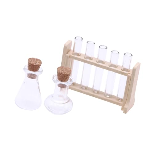 Oshhni 1/12 Puppenhaus Reagenzglas Set Experimente Wissenschaft Labor Miniatur Reagenzgläser Zubehör, Holz von Oshhni