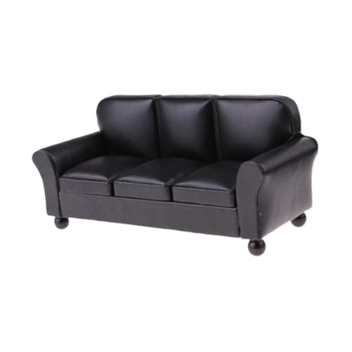 Oshhni 1/12 Puppenhaus Sofa Simulation Zubehör Spielzeug Puppe Zubehör Dekoration für Wohnzimmer, Schwarzes 3-sitzer-Sofa von Oshhni