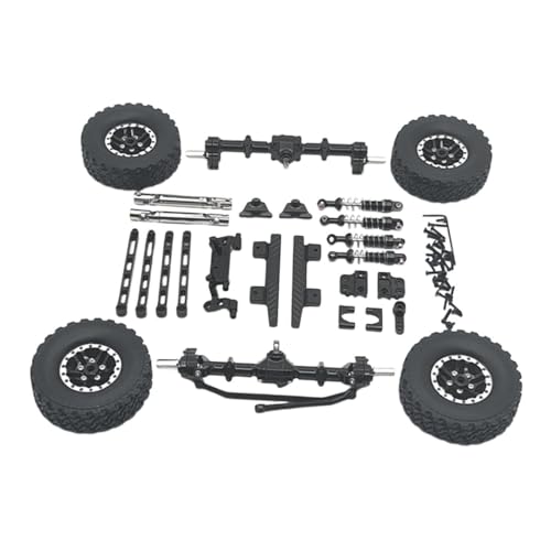 Oshhni 1/12 Vorder- und Hinterachsen-Upgrade-Set, Metall-Spurstangensitz, Stoßdämpferhalterung, Antriebswelle für MN82-Modell-LKW, RC-Auto, DIY-LKW, Schwarz von Oshhni