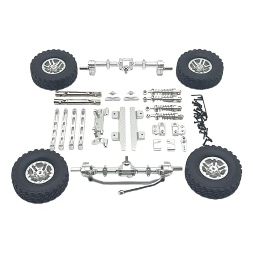 Oshhni 1/12 Vorder- und Hinterachsen-Upgrade-Set, Metall-Spurstangensitz, Stoßdämpferhalterung, Antriebswelle für MN82-Modell-LKW, RC-Auto, DIY-LKW, Silber von Oshhni