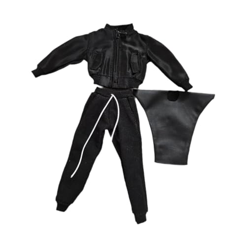 1/12 männliche Figur Puppenkleidung Miniatur Jacke Hosen Set Anzug Outfit Kostüm für 6'' männliche Figuren Körper Kleidung Accessoire, Schwarz von Oshhni