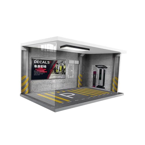 Oshhni 1/18 Garage Vitrine für Fahrzeuge mit Beleuchtung, Grau von Oshhni