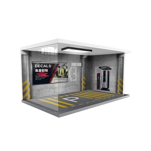 Oshhni 1/18 Garage Vitrine für Fahrzeuge mit Beleuchtung, Grau von Oshhni