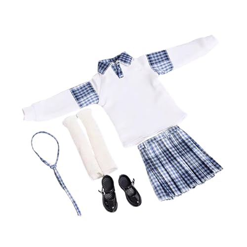 Oshhni 1/6 Mädchen Uniform Rock Set Puppenkleidung Cosplay Körper Puppen Stilvolles Hemd Rock Schuhe Ganzer Anzug für 12 Zoll Figur Körper, BLAU von Oshhni