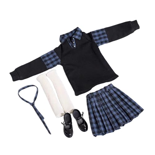 Oshhni 1/6 Mädchen Uniform Rock Set Puppenkleidung Cosplay Körper Puppen Stilvolles Hemd Rock Schuhe Ganzer Anzug für 12 Zoll Figur Körper, Schwarz von Oshhni