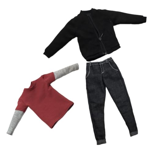 Oshhni 1/6 männliche Figur Kleidung Actionfiguren Kleidung, Jacke und Hose, Puppenkleidung, Trainingsuniform, Kostüm für 12-Zoll-Figurenkörper, Schwarz von Oshhni