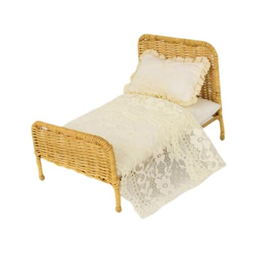 Oshhni 1:12 Europäisches Doppelbettmodell, Rattan-Minibett, DIY-Szenenzubehör, Rattanbettmodell, Minibett für die Dekoration des Arbeitszimmers, A von Oshhni