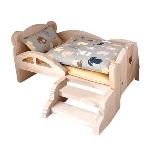 Oshhni 1:12 Holz Puppe Mini-Bett inklusive Matratze Quilt Kissen für BJD Puppen Cartoon Pretend Puppe Spiel für Puppenhaus Dekoration, Bunny-bettwäsche-Set von Oshhni