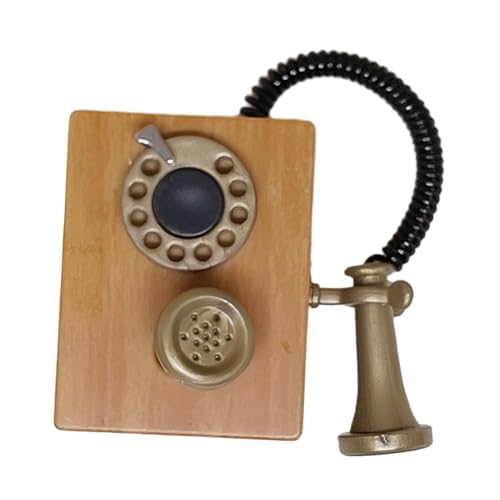Oshhni 1:12 Puppenhaus Retro-Wähltelefon, Mini-Telefon, simulierter Zähler, realistischer Vintage-Stil für Mikrolandschafts-Modelleisenbahn, Gelb von Oshhni