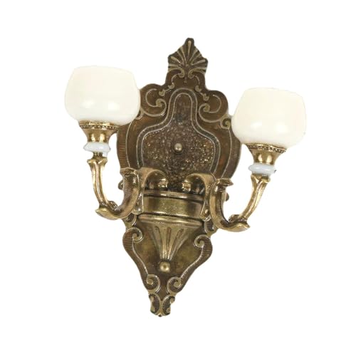 Oshhni 1:12 Puppenhaus-Wandlampe, Puppenhaus-Leuchte, Geschenk, Ornamente, Mini-Wandlampe, Rollenspiel-Spielzeug für Landschafts-Wohnkultur, Bronzene Doppellampe von Oshhni