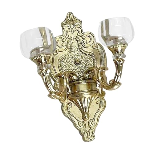 Oshhni 1:12 Puppenhaus-Wandlampe, Puppenhaus-Leuchte, Geschenk, Ornamente, Mini-Wandlampe, Rollenspiel-Spielzeug für Landschafts-Wohnkultur, Goldene Doppellampe von Oshhni