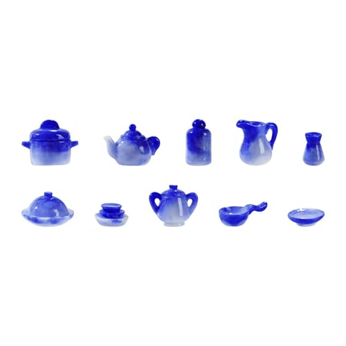 Oshhni 10 Stücke 1/12 Puppenhaus Tee-Set Teekanne Tasse Teller Fee Garten Geburtstagsgeschenk Küche Geschirr Rollenspiel Spielzeug für Schlafzimmer Zuhause von Oshhni