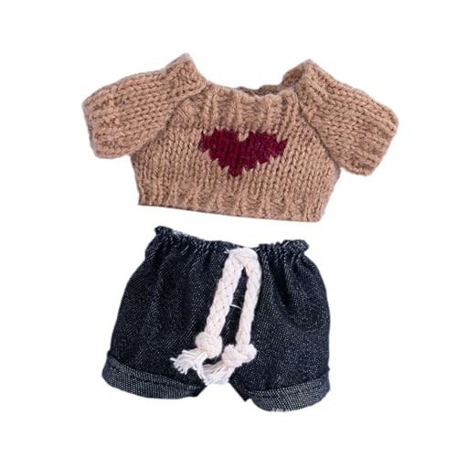 Oshhni 15cm Modepuppenkleidung Puppenanziehspielzeug Fuzzy-Pullover und Hose Gestrickte Kleidung Accessoire Mädchen Geschenk Anhänger Puppe, Braun mit Herz von Oshhni