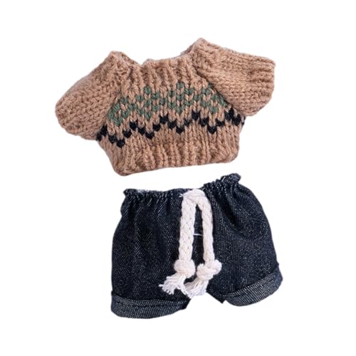 Oshhni 15cm Modepuppenkleidung Puppenanziehspielzeug Fuzzy-Pullover und Hose Gestrickte Kleidung Accessoire Mädchen Geschenk Anhänger Puppe, Braun von Oshhni