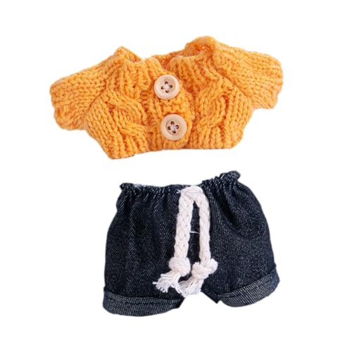 Oshhni 15cm Modepuppenkleidung Puppenanziehspielzeug Fuzzy-Pullover und Hose Gestrickte Kleidung Accessoire Mädchen Geschenk Anhänger Puppe, Orange von Oshhni