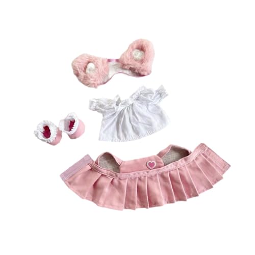 Oshhni 15cm Plüsch Puppenkleidung Set für Mädchen, Haarschmuck Inklusive, ROSA von Oshhni