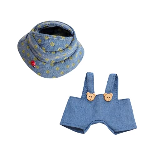 Oshhni 17 cm große Puppenkleidung aus Plüsch, Puppenkleidung, Jeans-Overall für Puppen mit Mütze, süß und stylisch von Oshhni