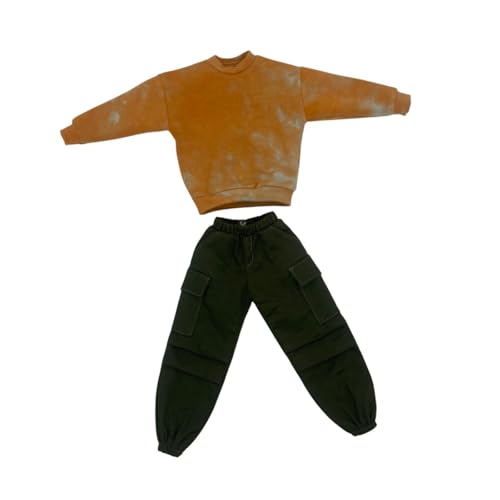 Oshhni 2 Stück 1:6 Oberteil und Hose, handgefertigte Puppenkleidung, Miniatur-Kleidungsstück fürfür 12" männliche Figuren, Anziehzubehör, Sweatshirt mit Rundhalsausschnitt von Oshhni