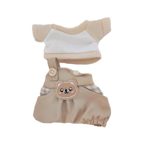 Oshhni 2 Stück Fashion Dolls Hosenträgerhose und T-Shirt Outfits Kleidungsstück für 15-17cm Puppen, Khaki von Oshhni