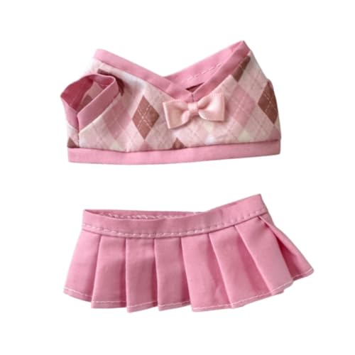 Oshhni 2 Stück Plüschpuppe Karierte Kleidung Anhänger Puppen-Outfits Mode weiche Foto-Requisiten abnehmbare Kostüme Puppenkleidung für 15 cm Puppe, Rosa Rock von Oshhni