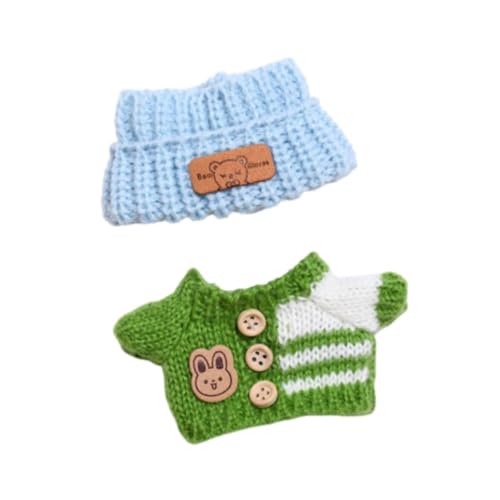 Oshhni 2-teiliger Puppenpullover und Hut, Puppenkleidung, Anzug, Zubehör, weiche Szene, Foto-Requisiten, Kostüm-Outfits für 15–17 cm große Puppen, Grüner, Blauer Hut von Oshhni