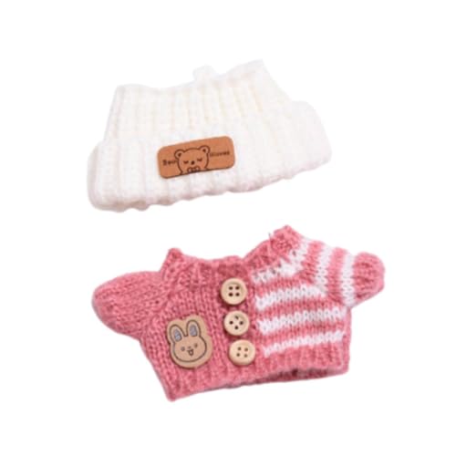 Oshhni 2-teiliger Puppenpullover und Hut, Puppenkleidung, Anzug, Zubehör, weiche Szene, Foto-Requisiten, Kostüm-Outfits für 15–17 cm große Puppen, Roter, Weißer Hut von Oshhni