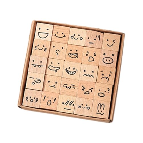 Oshhni 25 Stück Mini-Stempel, Holzstempel, Holzstempel, Tagebuch-Stempel-Set, für Tagebuchplaner, Emoji von Oshhni