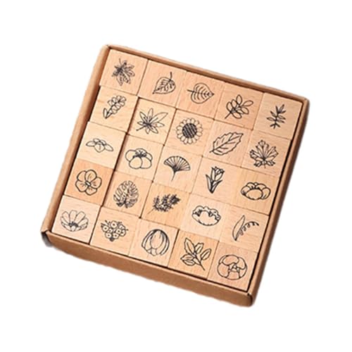 Oshhni 25 Stück Mini-Stempel, Holzstempel, Holzstempel, Tagebuch-Stempel-Set, für Tagebuchplaner, Pflanzen von Oshhni